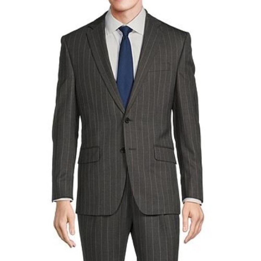 Hickey Freeman Loro Piana Menβs Wool Blazer Pinstripe Black Suit Jacket Sz 44 L